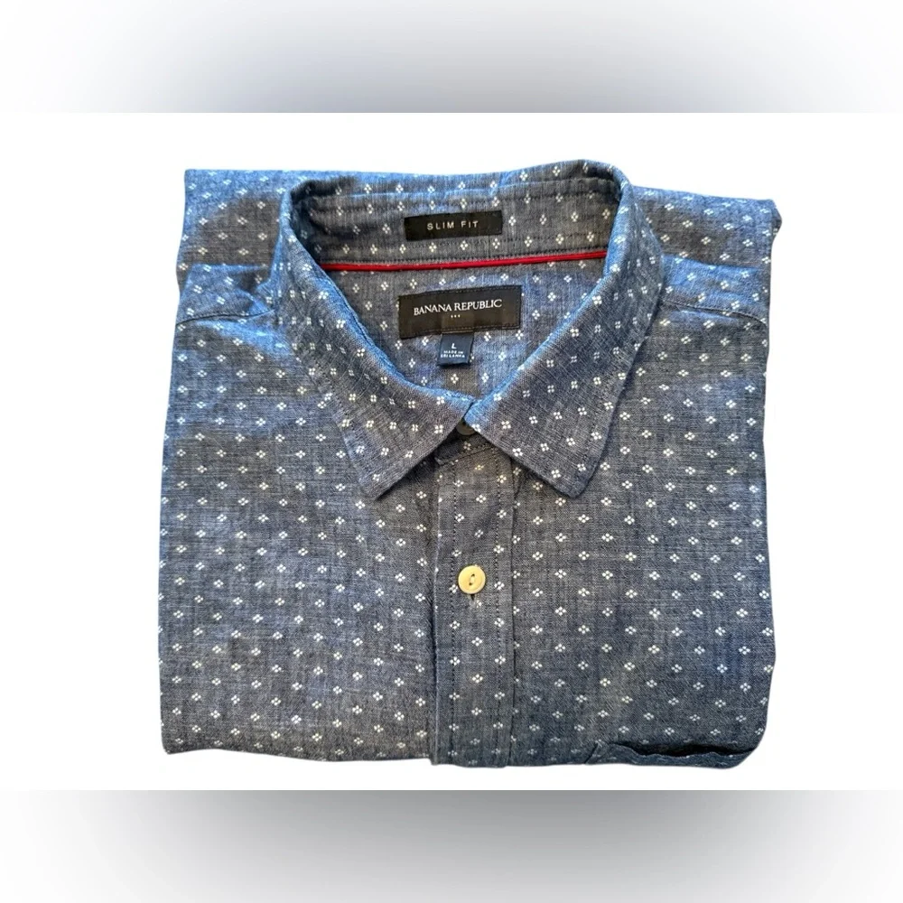 Banana Republic Slim Fit Size L Men's Denim Blue w/ White Long Sleeve Shirt